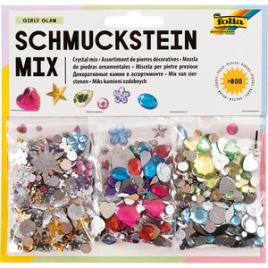 Folia Bastelset 12619 Schmuckstein-Mix Girly Glam, über 800 verschiedene Schmucksteine, ab 8 Jahre