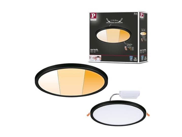Paulmann 93102 panneau LED panneau encastré Areo IP44 230 mm gradable sur 3 niveaux rond incl. 1x16 W Blanc chaud Noir synthétique plafonnier 2000 K