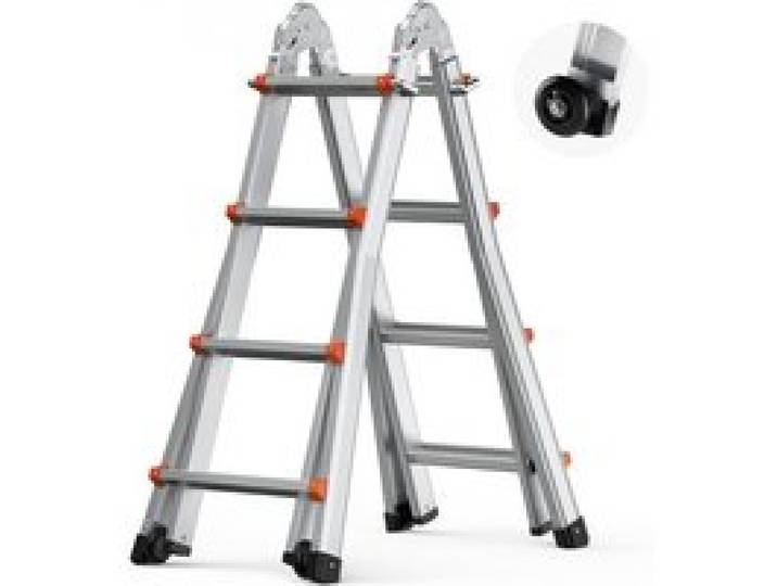 VEVOR Teleskopleiter mit A-Rahmen, 4 m Aluminium-Ausziehleiter, multifunktionale zusammenklappbare Wohnmobilleiter, Teleskopleiter für Hausaufgaben, Treppen, Innen- & Außendächer, 150 kg Tragkraft