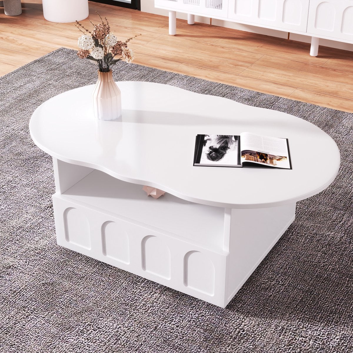 Sweiko Wolkvormige Salontafel met Laden en Opbergvakken, Wit