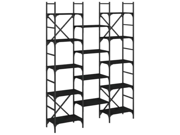 KDVXBCQJH Standregal Schwarz 127,5x28,5x172,5 cm Holzwerkstoff Stahl Großzügiges Stufenregal mit offenen Fächern für Wohnzimmer, Büro und Schlafzimmer, stabil konstruiert und platzsparend.