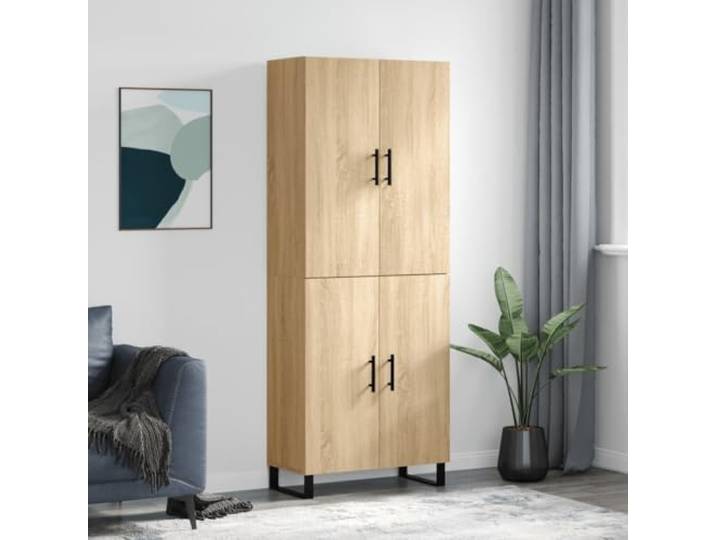 Modernes Aufbewahrungsmöbel für die Wohnungseinrichtung: Stabiles Highboard mit Wandhalterung aus Holzwerkstoff und Metallfüßen, Elegantes Highboard mit viel Stauraum