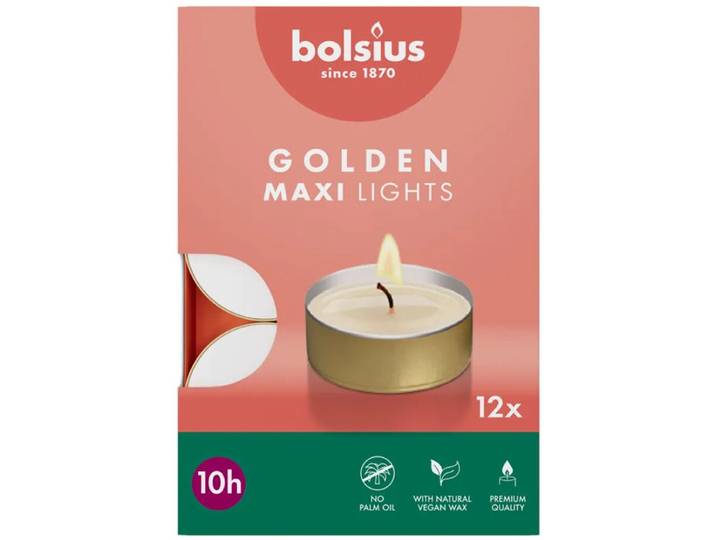 Bolsius Theelichten Maxi 10 branduren 12 stuks