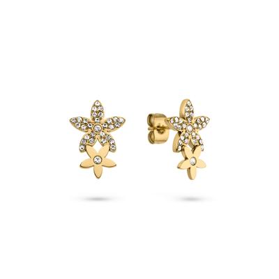 Paar Ohrstecker TAMARIS "Schmuck Geschenk Edelstahl Blüten-Ohrstecker Glitter Flower", gold (gelbgoldfarben, kristallweiß, kristallweiß), Ohrringe, Damen, 11mm, Edelstahl, mit Zirkonia (synth.)