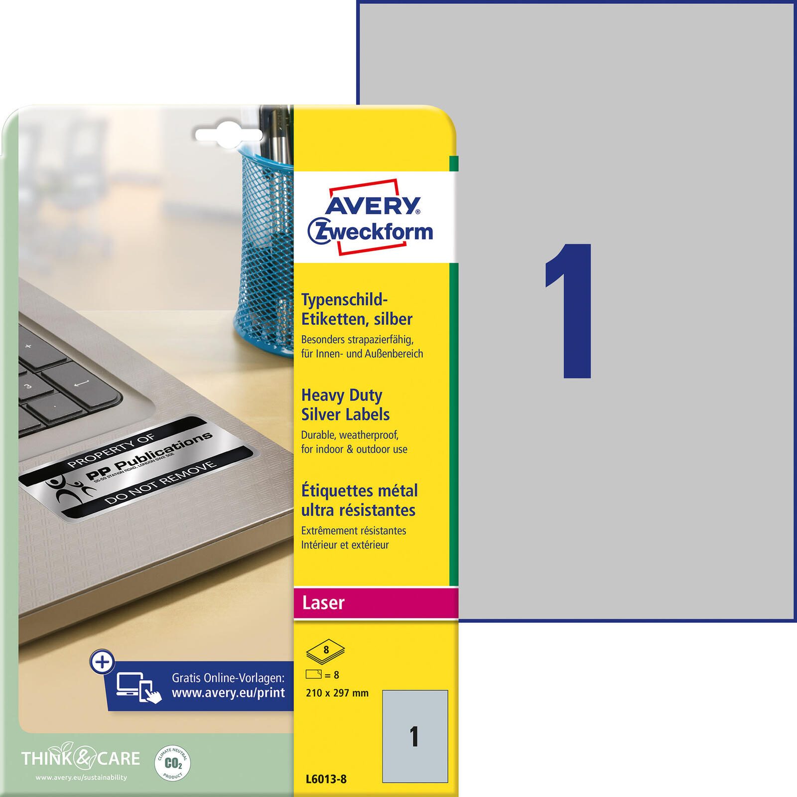 AVERY Zweckform Typenschildetiketten 210,0 x 297,0 mm L6013-8
