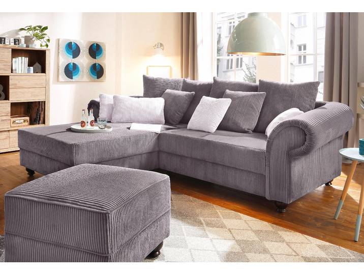 Ecksofa HOME AFFAIRE King George King Henry, Mega Sofa, Breite 260cm, L-Form , grau (anthrazit), B:260cm H:90cm T:190cm, Samtcord »Ribbon« (88% Polyester 12% Polyacryl);Luxus-Microfaser (100% Polyester), Sofas, Ecksofa, mit Federkern, in legerer Polsterung und vielen Kissen