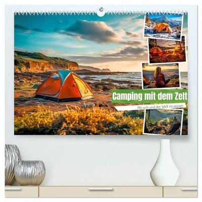 Camping mit dem Zelt (hochwertiger Premium Wandkalender 2027 DIN A2 quer), Kunstdruck in Hochglanz