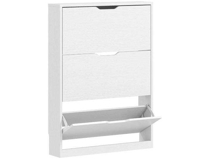 Homcom Schuhschrank mit 3 Klappen, Schuhregal, Schuhkipper Schmal für 9-12 Paar Weiß, Holzwerkstoff, 17x108x80 cm, Garderobe, Schuhaufbewahrung, Schuhkipper