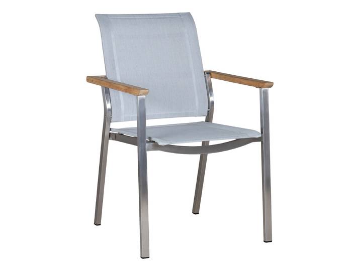 Zebra Infinity Sessel Edelstahl, Teakarmlehnen, Batyline,