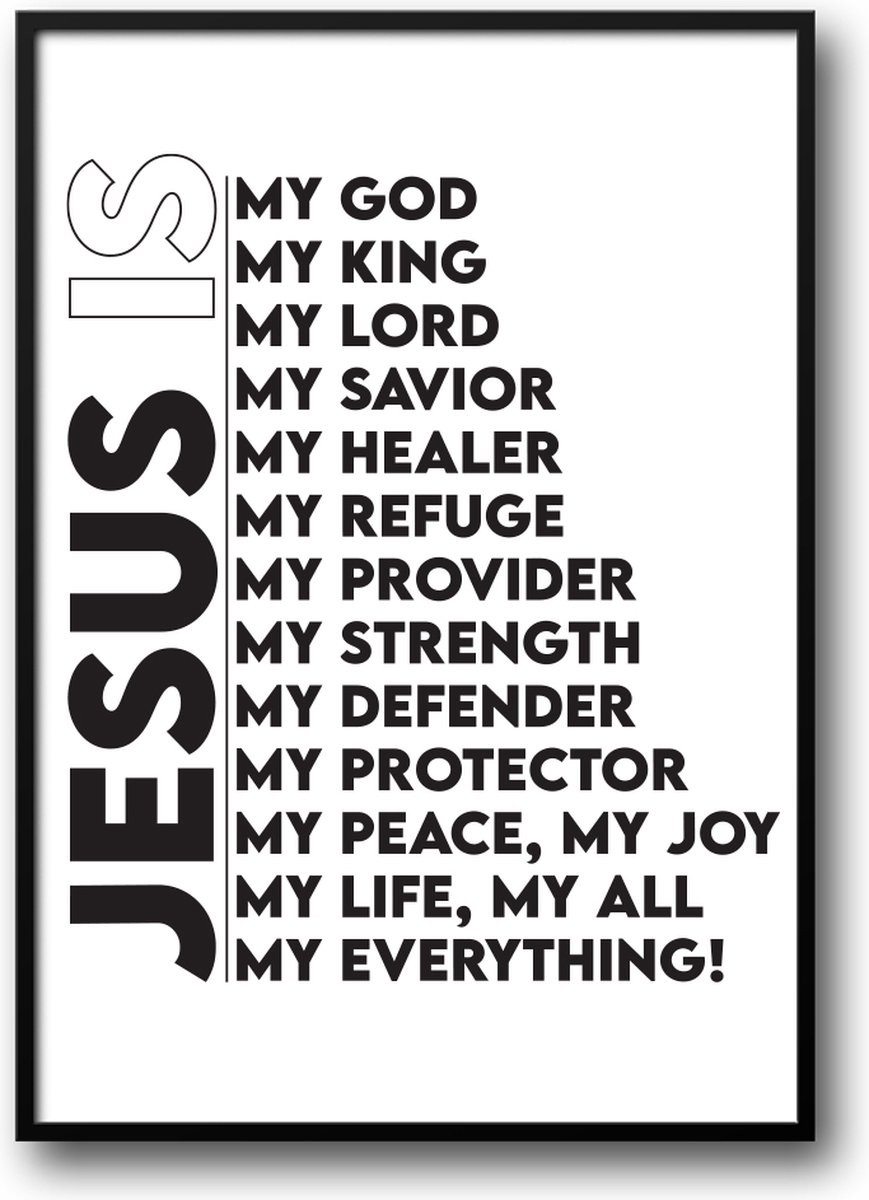 Christelijke fotolijst met glas en ophangsysteem - Jesus is my god - Decoratie voor woonkamer of slaapkamer