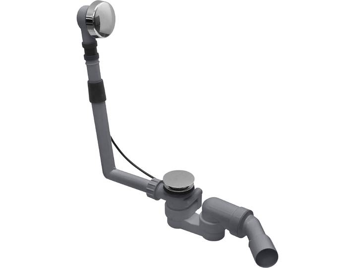 Siphon CORNAT Wannen – Excenter Ab- und Überlaufgarnitur , grau (grau, verchromt), Ø:7cm, Kunststoff, Siphons, Siphon, mit flexiblem Überlauf und Geruchverschluss