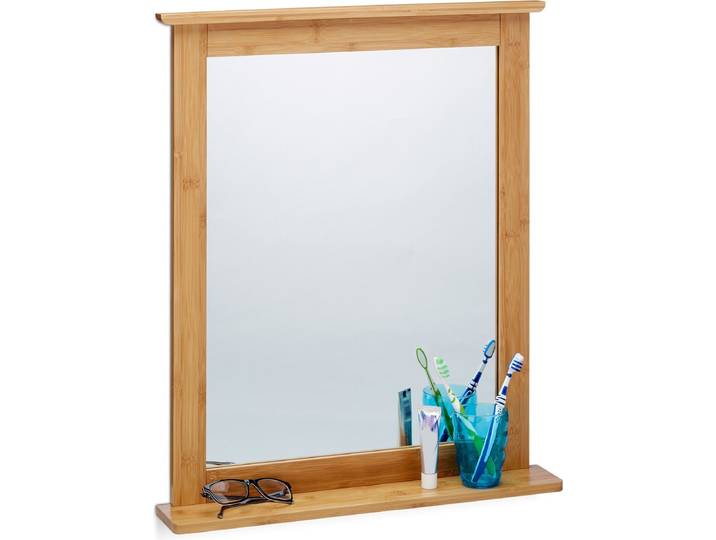 Wandspiegel bamboe met plankje - badkamerspiegel - spiegel hout