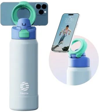 Universal Stock Magnetic Water Bottle With Phone Holder Insulated Stainless Steel Sports Bottle sky blue