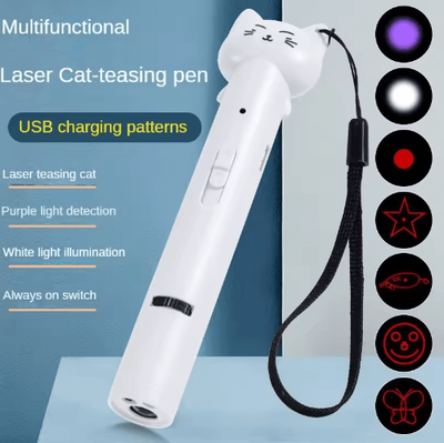 Inspire Picks Laser Pounce USB Cat Teaser Pen Rechargeable Infrared Laser Toy With Fun Projection Patterns white