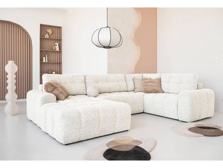 MIUFORM Lulu Canapé d'angle avec fonction lit et coffre de lit U-FORM DROITE - 333 x 213 cm - Beige - Canapé Canapé-lit Canapé modulable