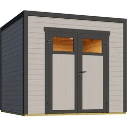 Weka Design-Gartenhaus Batu - 28 mm - Modern Storage 250 x 250 cm (Batu 2) hellgrau Rahmen-Doppeltür