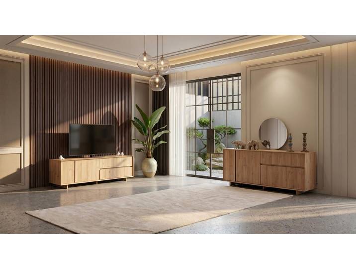 Xlmoebel TV-Schrank Luxuriöses braunes Wohnzimmer-Set stilvoller TV-Schrank Konsole TV