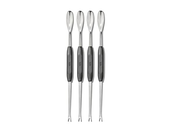 OXO Good Grips 4er-Pack Meeresfrüchtegabeln Gebogener Löffelkopf mit spezieller Form für Meeresfrüchte von kleinen Krabben bis zu großen Hummern, Die weichen