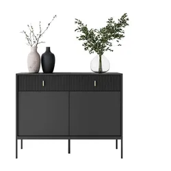 KOMMODE MIDNIGHT 2D2S mit zwei Schubladen auf Gestell schwarz
