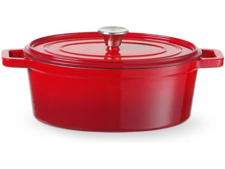 HENDI Geëmailleerde gietijzeren braadpan – 4\,4L – rood – 365x290x115 mm