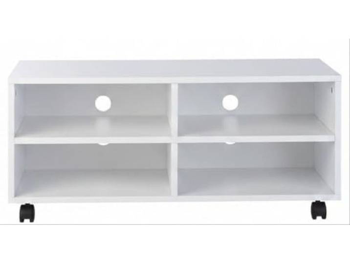 TV-Möbel auf Rollen, 35 x 80 x 35 cm, mit 4 Fächern, Kabelaufbewahrung, modernes Design, Kunststoff, weiß, 13_0018142