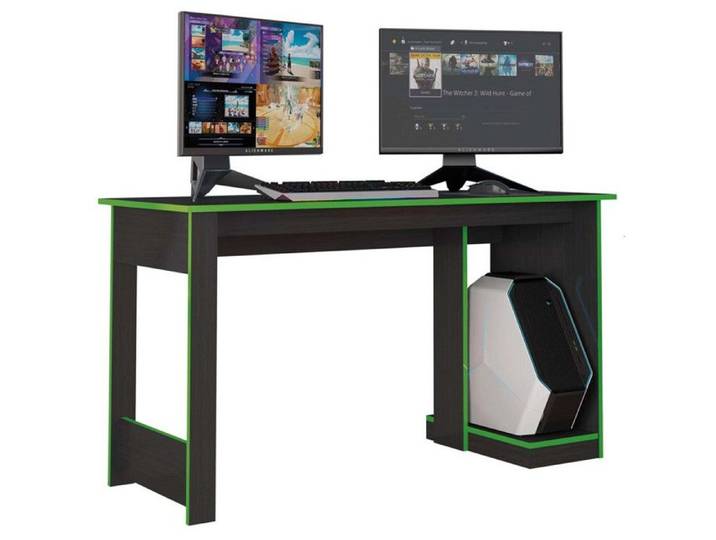 Bureau Gamer Noir Chants Verts 1 Caisson UC L 136 H 75 P 54 cm - L 136 x l 54 x H 75 cm