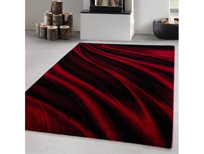 Carpetsale24 Tapis de Salon Design Vagues Abstraites Rouge 140x200 cm Moderne Tapis Moelleux