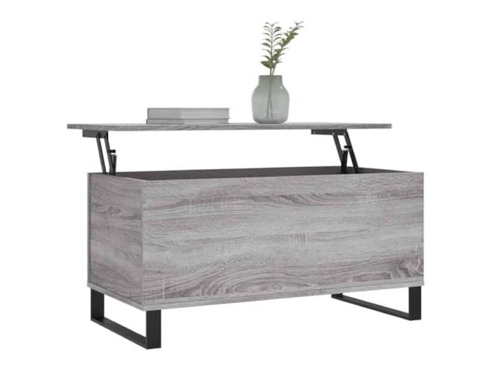 KTHLBRH Couchtisch Sonoma Grau 90 x 44,5 x 45 cm Holz mehrschichtig Hebefläche, verstecktes Ablagefach, Metallbeine, vielseitiger Tisch