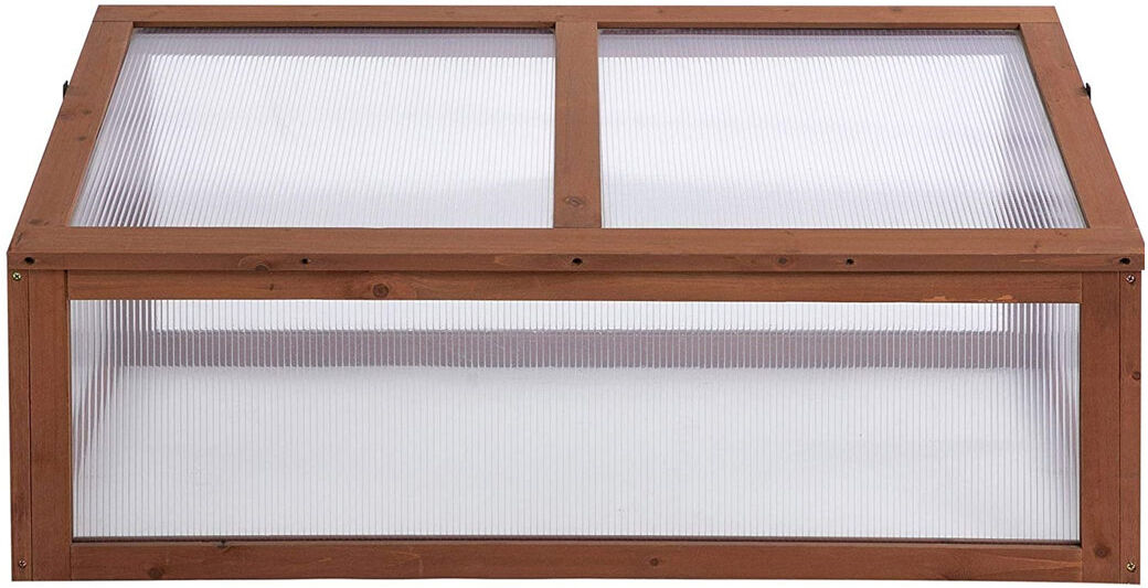 HOMCOM Bluemilk Wooden Cold Frame Greenhouse for Plants 100 x 65 x 40cm Brown Clear 40cm H X 100cm W X 65cm D