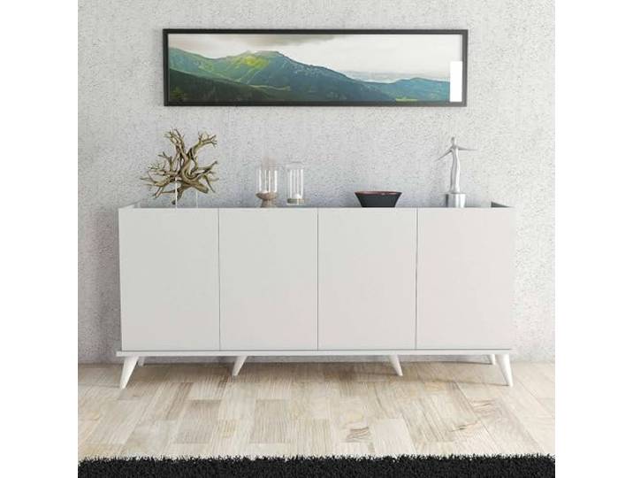 Dmora - Kommode Circini, Wohnzimmerbuffet, Wohnzimmer-Sideboard, Moderne Küchen-Speisekammer, 180x45 h81 cm, Weiß