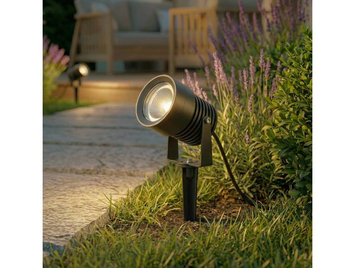 LED-Außenstrahler Irina, Erdspieß, Stecker, grau, Metall Irina Lucande, alu / grau / zink, Aluminium, Modern