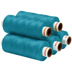 buttinette Universal-Nähgarn, Stärke: 100, 5er-Pack, türkis