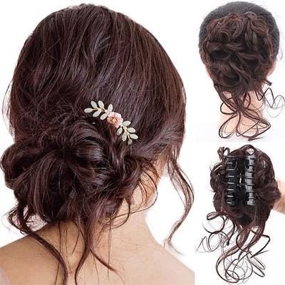 Unordentlicher Dutt lockig gewellte Kunsthaar-Haargummis Verlängerungshaarteile für Frauen Dutt-Perücke Kralle im Dutt unordentliche Chignon-Haarverlängerungen (12h24#hellgoldbraune Mischung