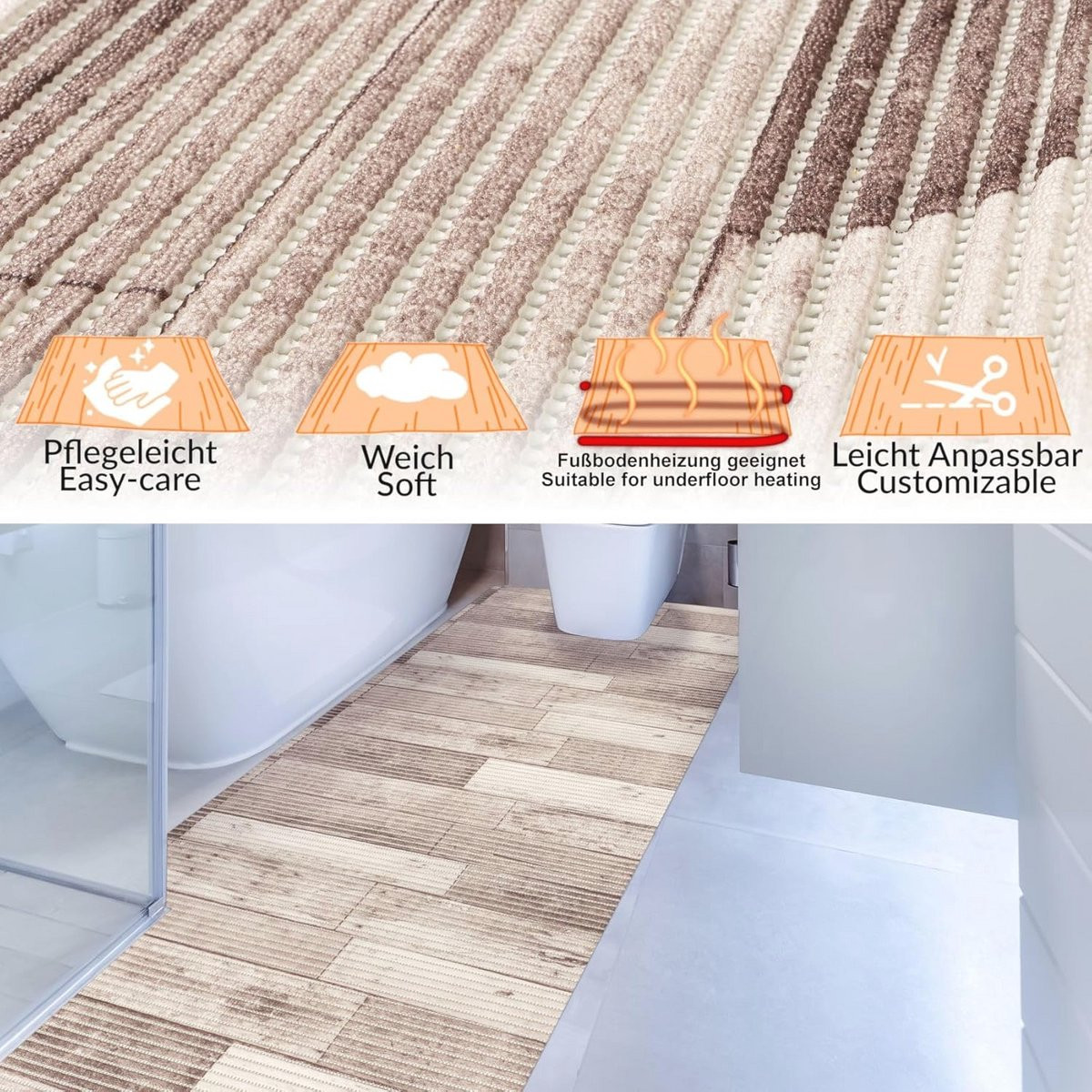 Zachte antislip badmat voor de badkamer, 100 x 65 cm