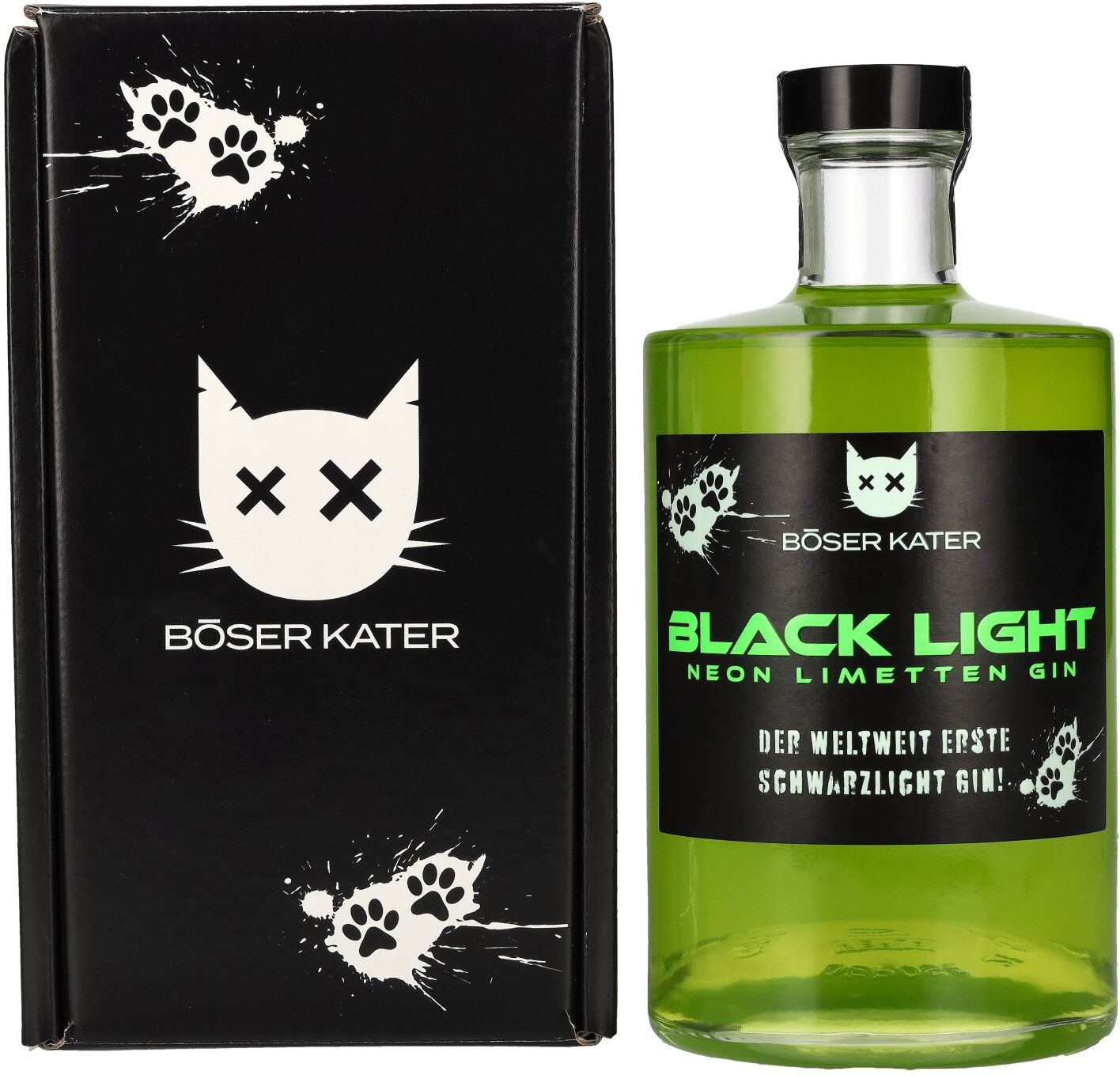 BÖSER KATER Black Light Neon Limetten Gin 40% Vol. 0,5l in Geschenkbox