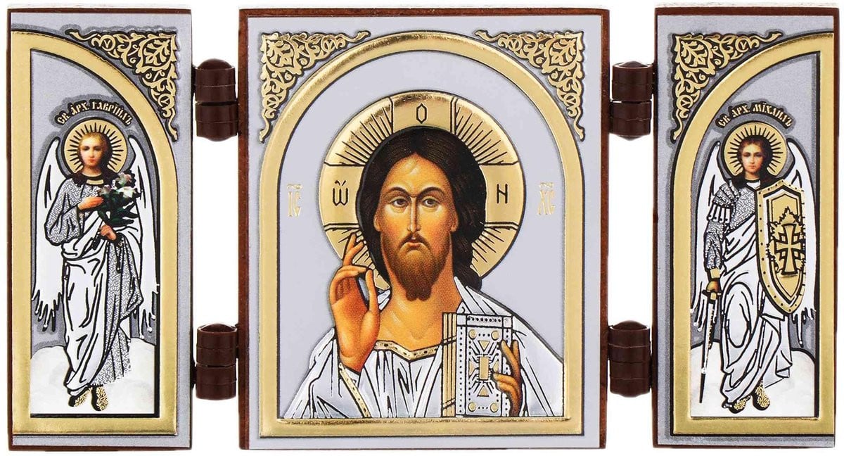 Dailygoods Icoon Drieluik Houten Altaar met Jezus Christus Christelijke Iconografie