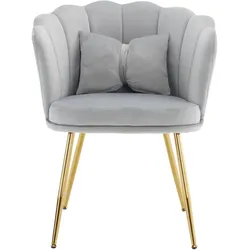 Wohnzimmersessel Samt Blütenblatt Design ergonomisch gepolstert Luxus Stuhl Metall Beine elegant Wohnzimmer 77x63x58cm Grau