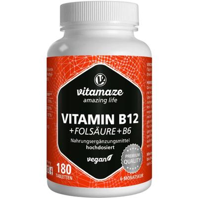 Vitamin B12 1000 µg hochdos.+B9+B6 vegan Tabletten 180 St