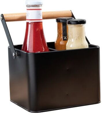 Organizer WENKO "Modell Baco", schwarz (korb : schwarz, griff : braun, gelenk : transparent), B:18cm H:25,5cm T:15,5cm, Metall, Aufbewahrungsboxen, Organizer, robuster Tragekorb, ideal zur Aufbewahrung von Ketchup und Grillsaucen korb : schwarz, griff : b