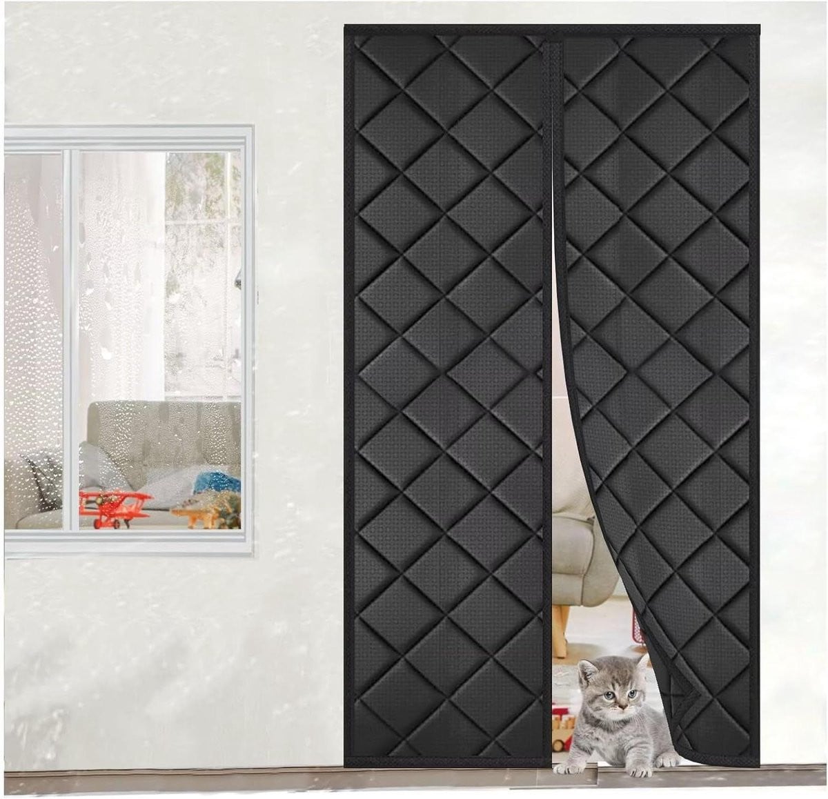 Zwart Thermogordijn Isolerend Deurgordijn met Magnetische Sluiting, 165 x 265 cm