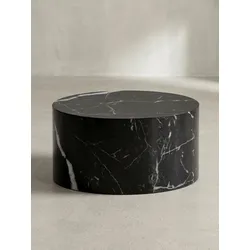Couchtisch mit Hochglanz-Oberfläche, Marmor-Optik, Design rund, Schwarz 60x60x30 cm