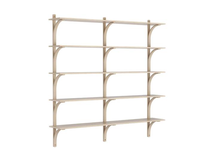 Swedese Levi Regal 5 Fachboden Weiß pigmentierte Eiche-Messing, 180 cm