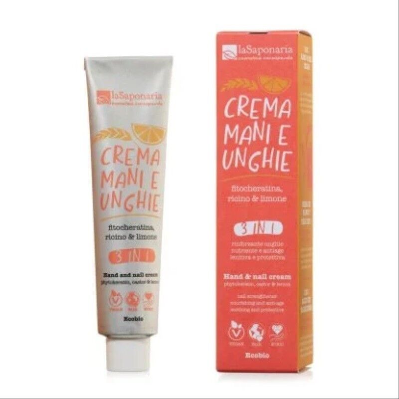 la saponaria Crema Mani ed Unghie 3 in1 Protettiva e Rinforzante con Fitocheratina, Ricino e Limone