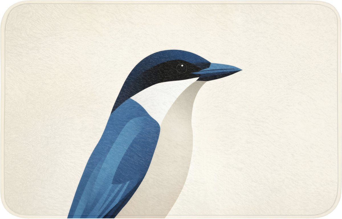 Blauwe antislip badmat met vogelillustratie, 80 x 50 cm