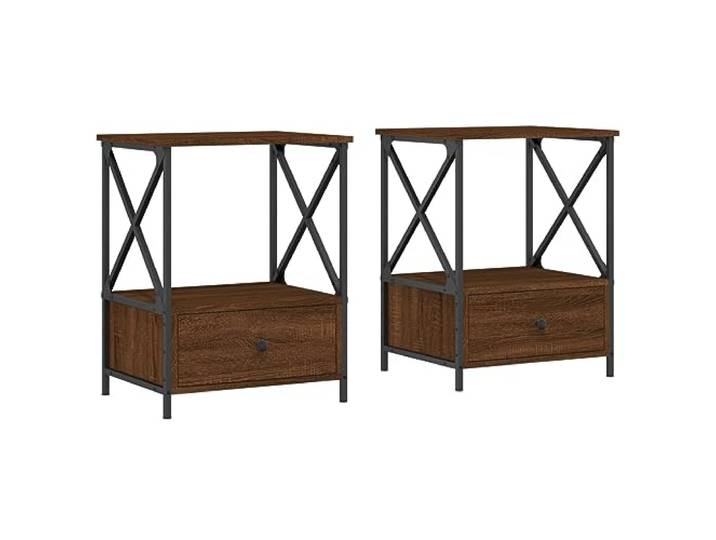 LMTYOENFG Nachttisch 2er Set Beistelltisch Braun Eichen-Optik 50x41x65 cm Zwei Nachtkonsolen im Industrie-Design mit Niveauausgleich schaffen praktische Ablagefläche im Schlafzimmer.