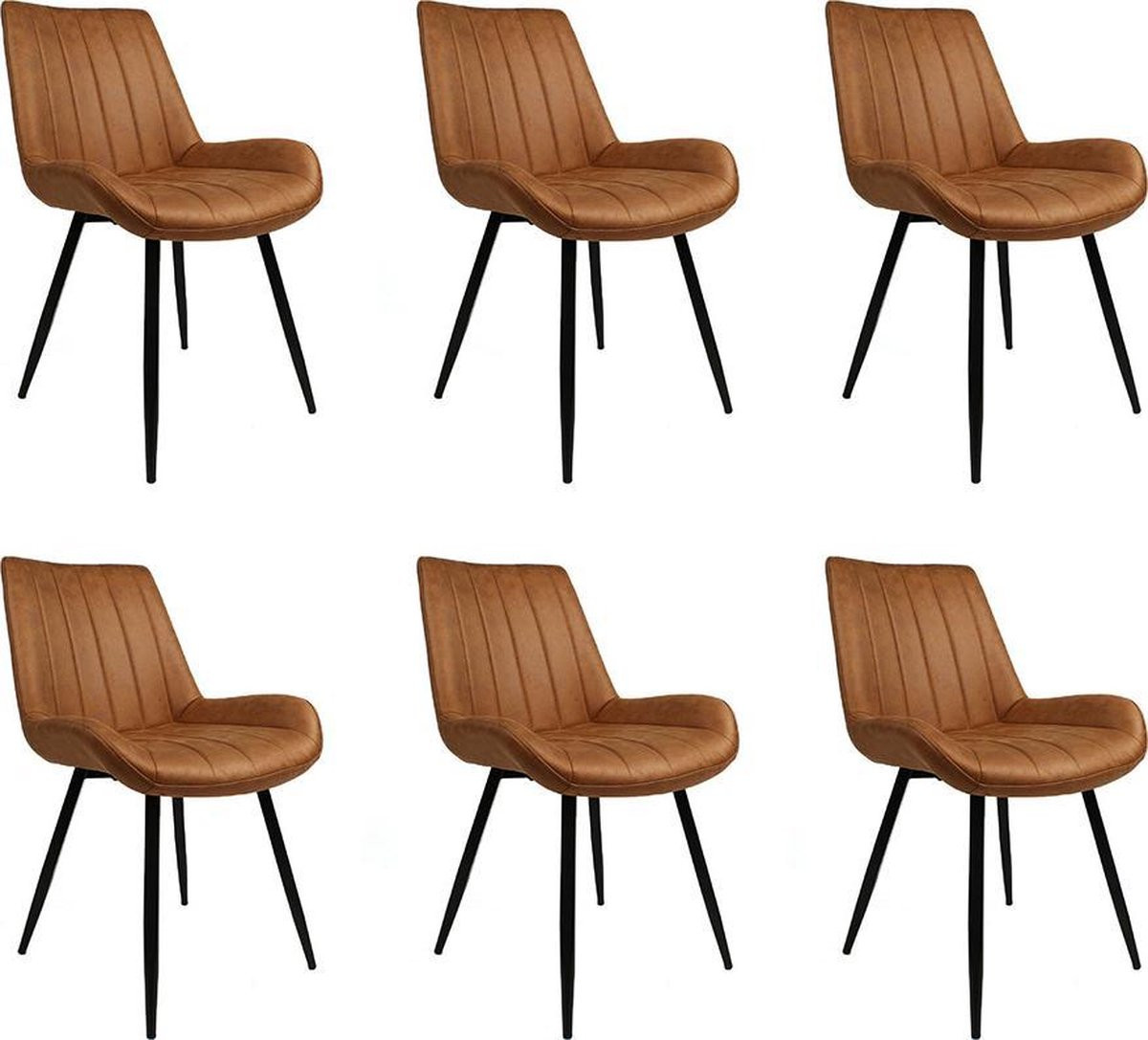 Bronx71® Industriële eetkamerstoel Brooke cognac - Set van 6 eetkamerstoelen