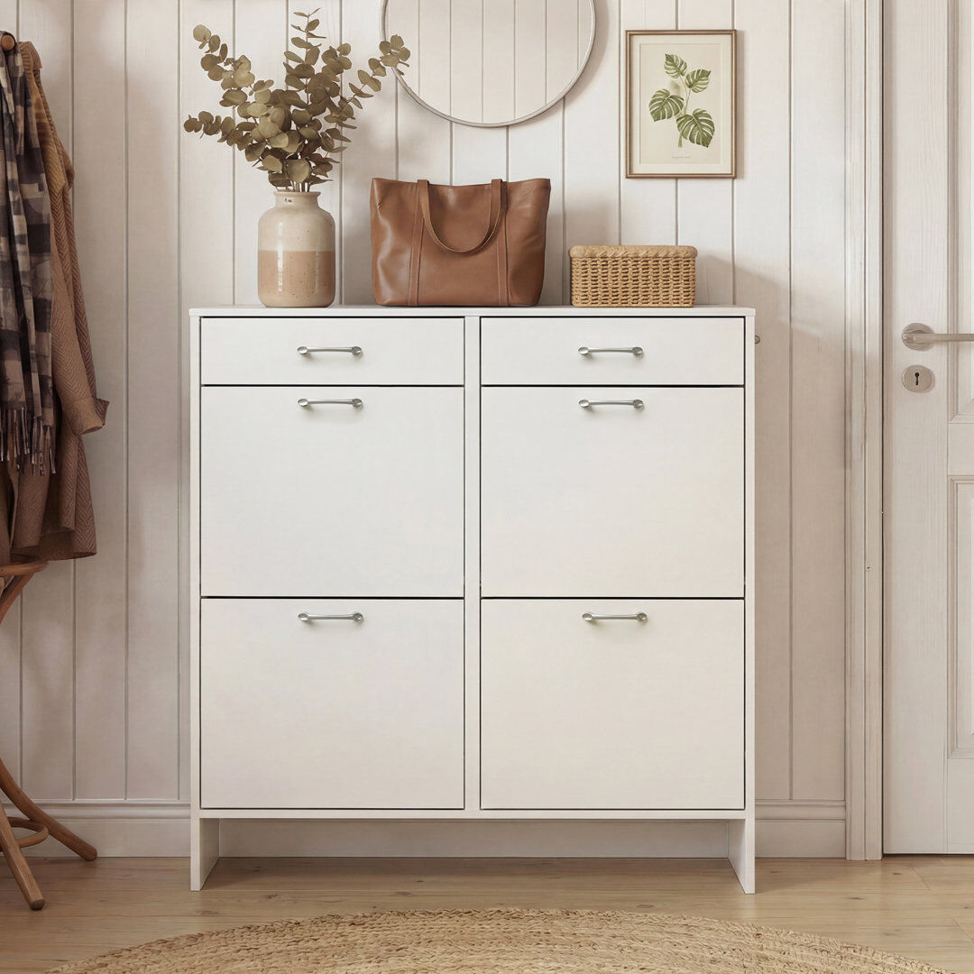 Metro 100cm Wooden Freestanding Shoe Storage Cabinet for Narrow Hallways - 24 Pair Capacity White Wood 24