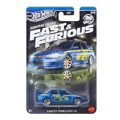 Hot Wheels Fast & Furious Lancer Evolution VII Graphic Remix Auto, Blauw, Schaalmodel Die Cast 1:64
