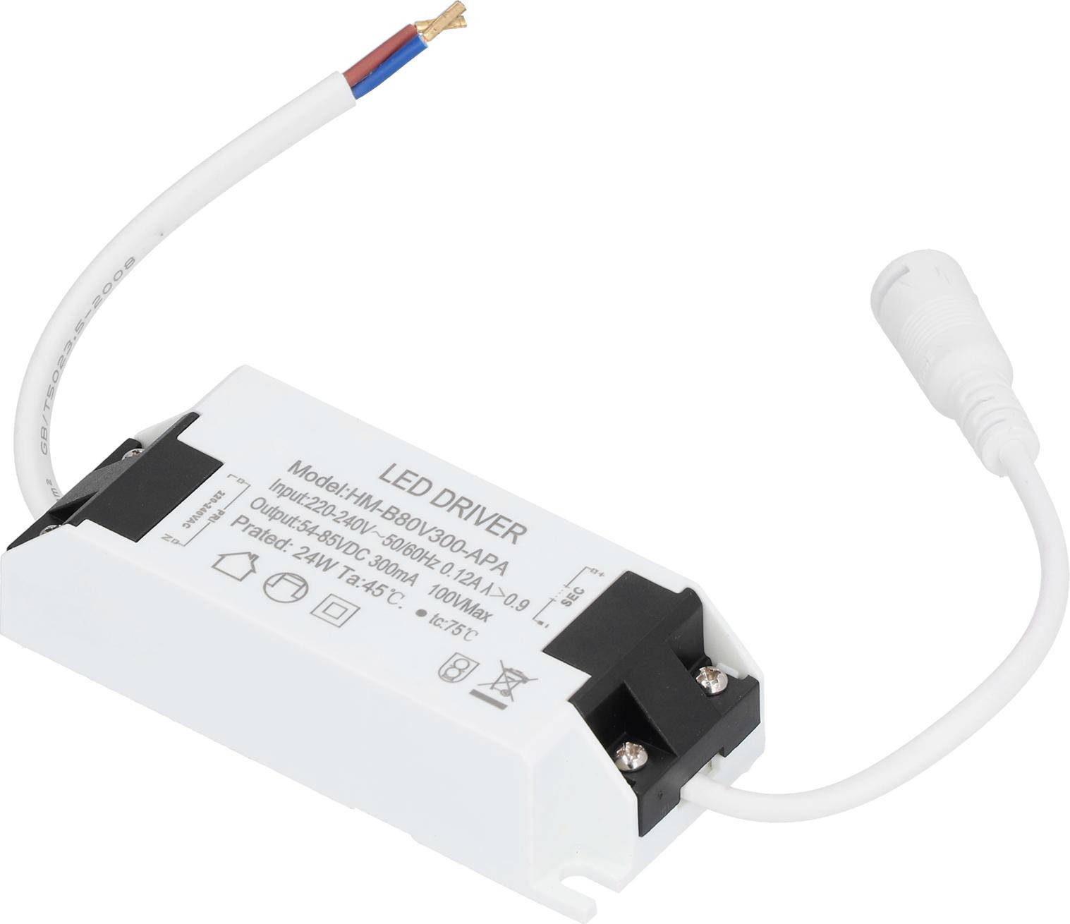 Cocosity 24W LED-driver transformator met kabel, constante stroom, 300mA, Ingang: AC220-240V, Uitgang: DC54-85V