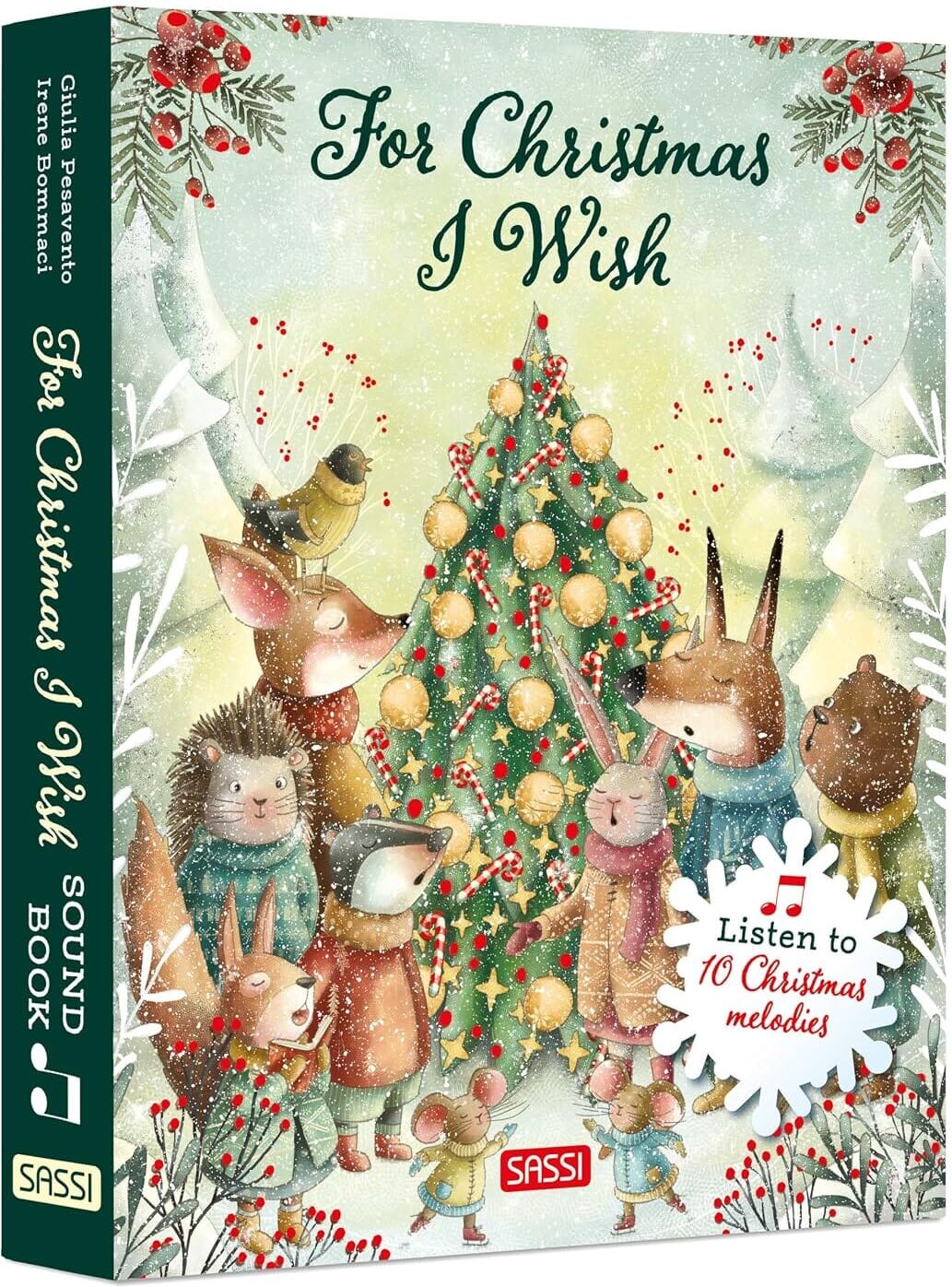 For Christmas I Wish By Giulia Pesavento - Ages 0-5 - Board Book (Listen to 10 Christmas Melodies) Sassi